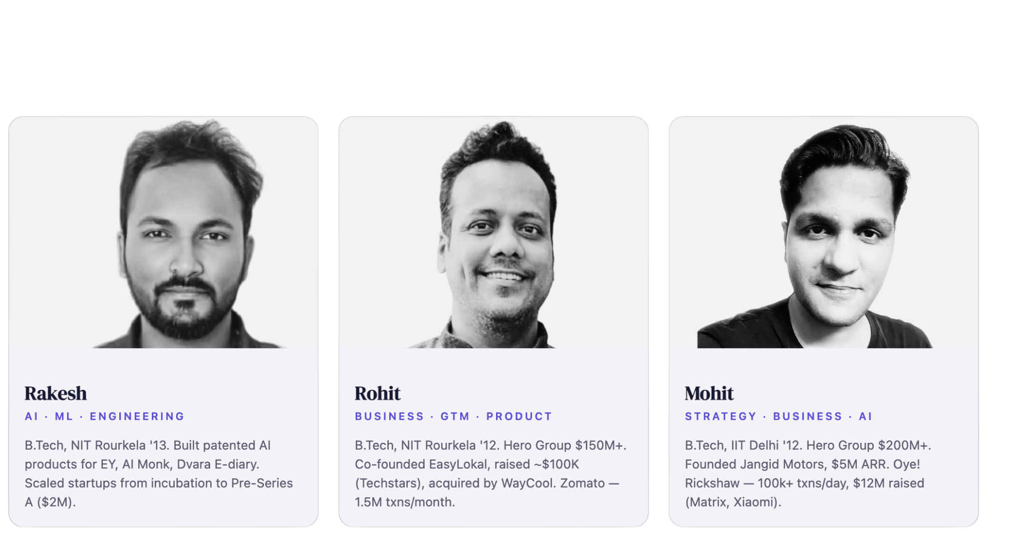 Yantra AI Labs Core Team — Rakesh, Rohit, Mohit